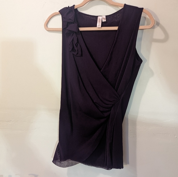 Eggplant deep purple mesh overlay wrap top M Sweet Pea by Tracy Frati - Picture 14 of 14